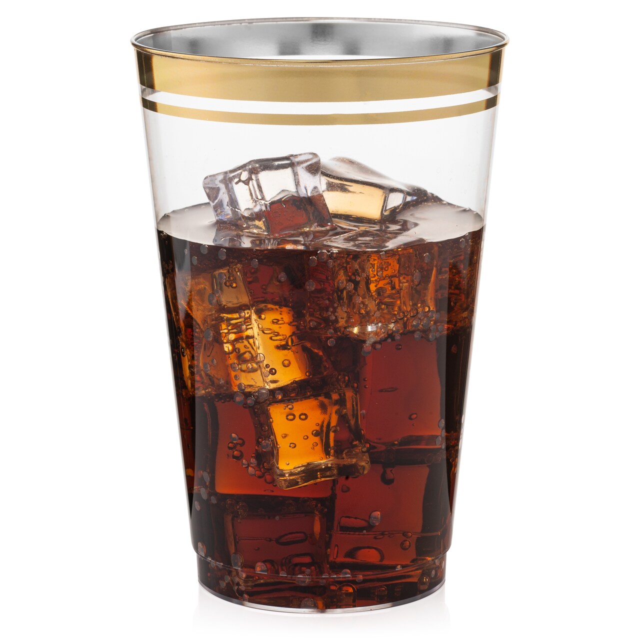 100 Pk 14 oz Clear Plastic Cups | Gold Rimmed Disposable Cups